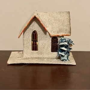 Vintage Putz House Christmas white Mica Glitter Sponge Trees Japan